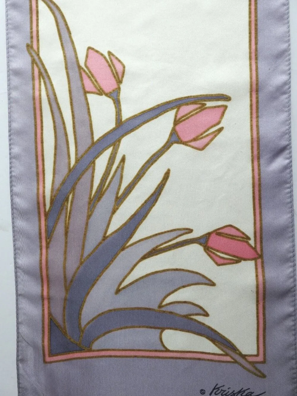 Kriska Made in Japan 100% Silk Art Nouveau Tulip Scarf 8.5